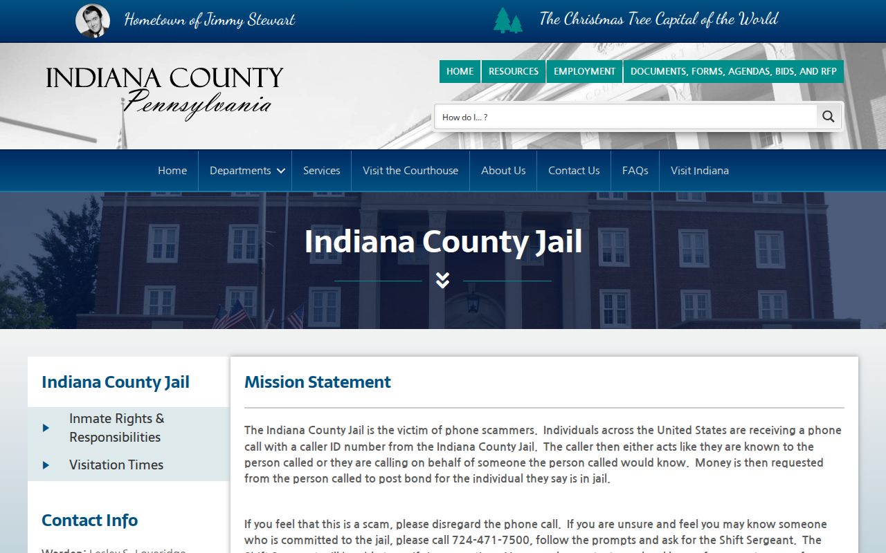 Indiana County Jail information for local release and transfer records