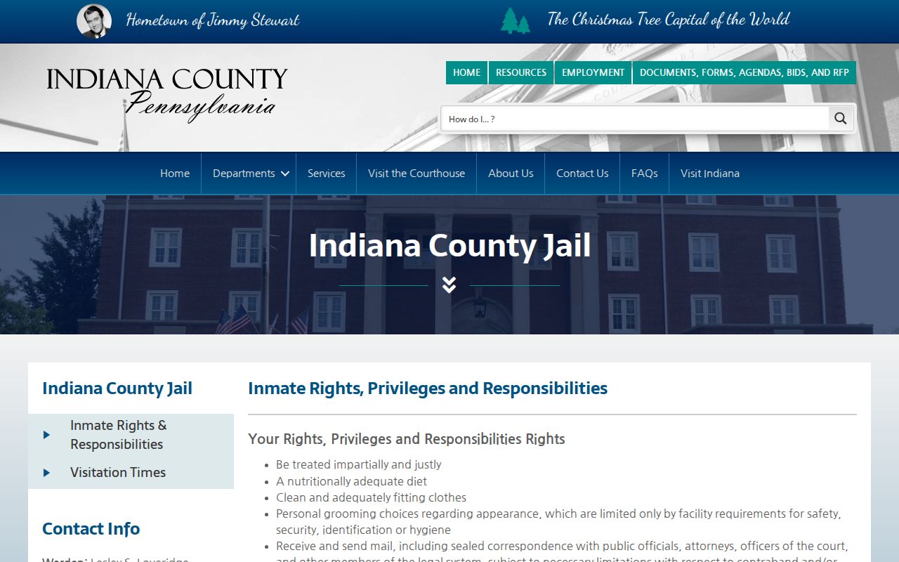 Indiana County Jail official inmate rights and release-record information