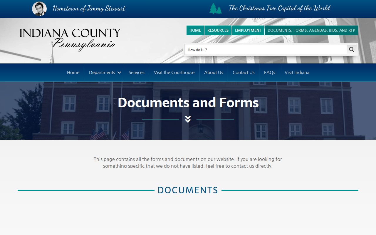 Indiana County forms page for a 72-hour jail release record request