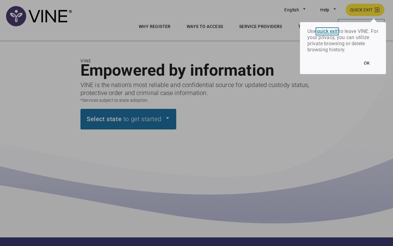 Indiana County VINELink inmate search and PA SAVIN release notification screen