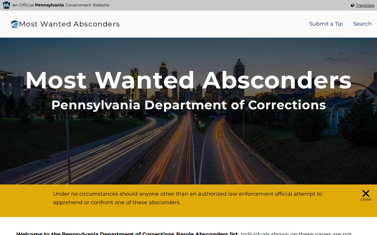 PA DOC absconder lookup for Indiana County parole supervision