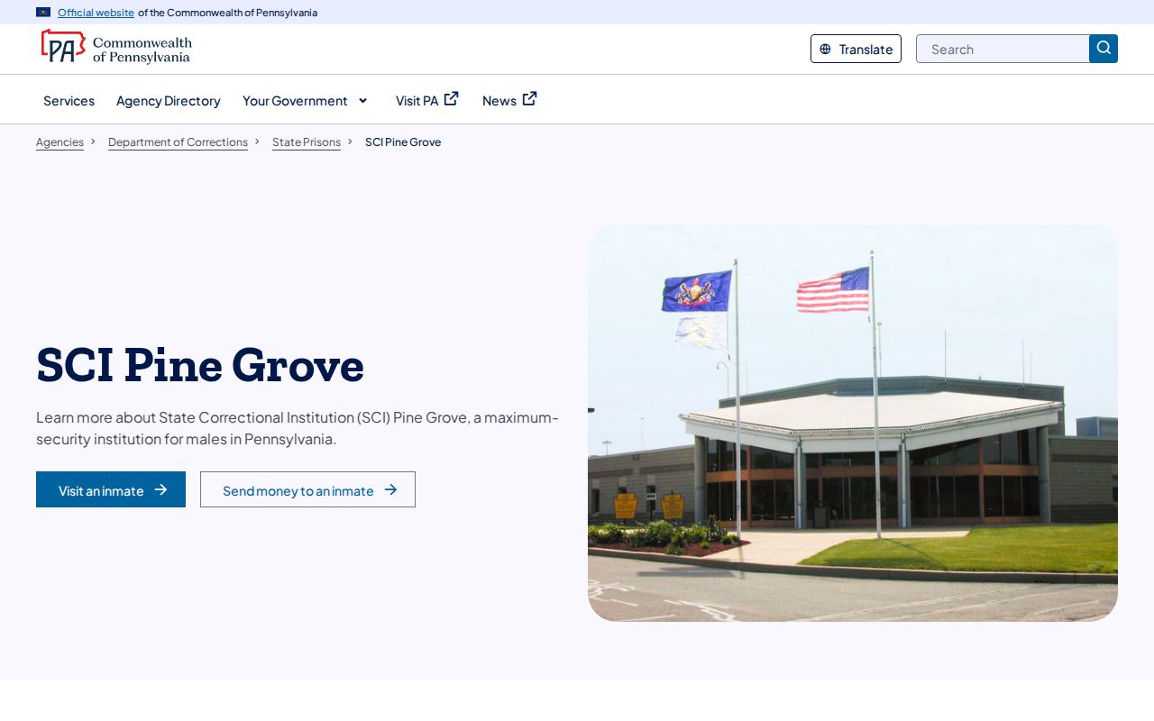 SCI Pine Grove official facility and release-record contact page